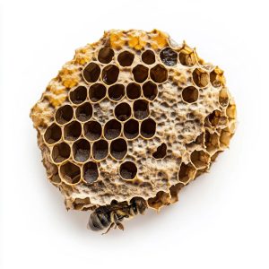 Home Bijennest in tuin met in- en uitvliegende bijen, illustratie van risico's en preventie