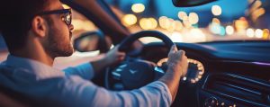 Home Man rijdt in auto, illustreert shortlease vs traditioneel leasen flexibiliteit en voordelen